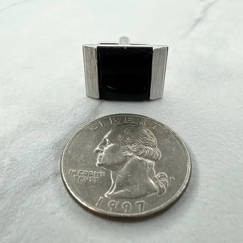 Dante Vintage Silver Tone and Black Single Cufflink